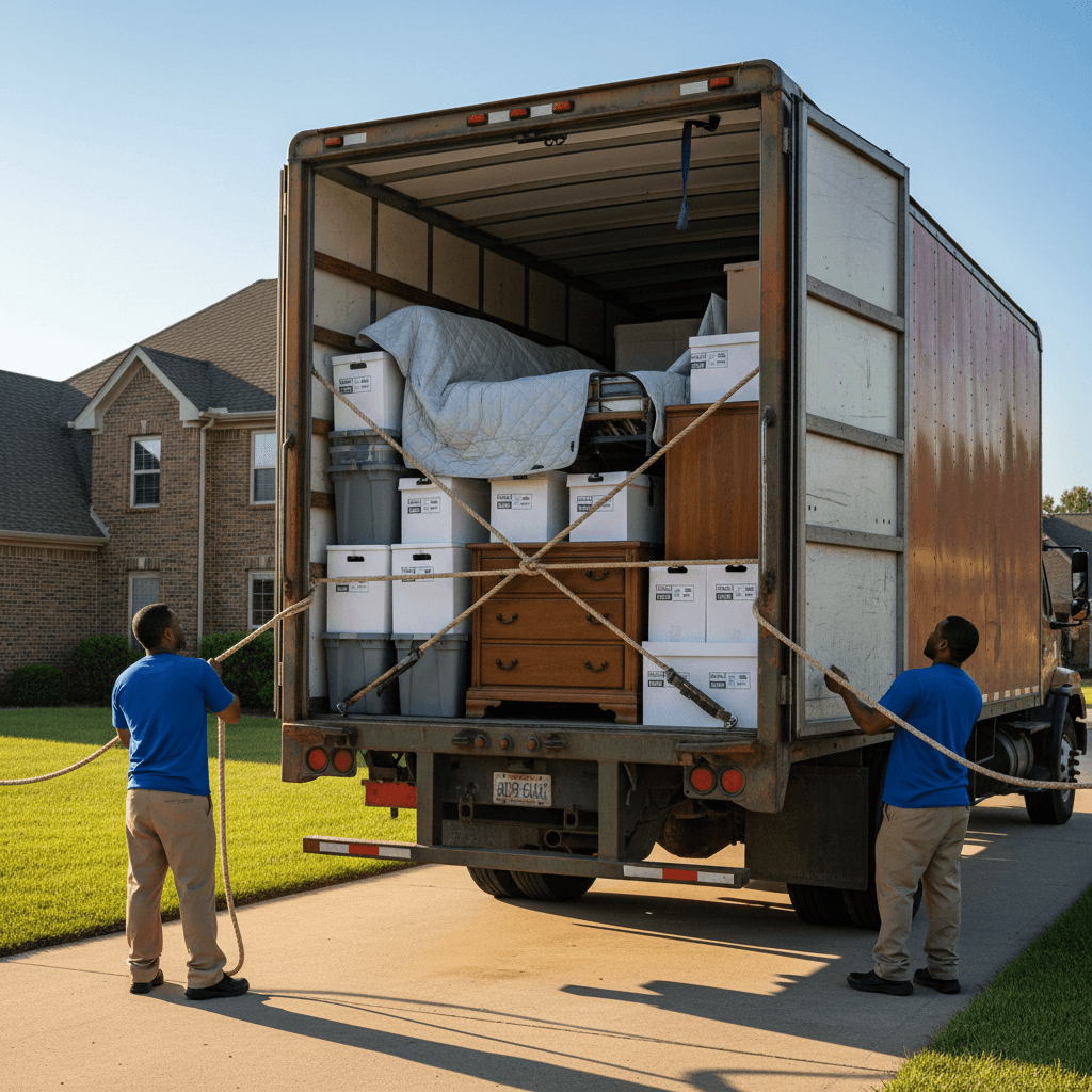 Fully loaded moving truck ready for transport